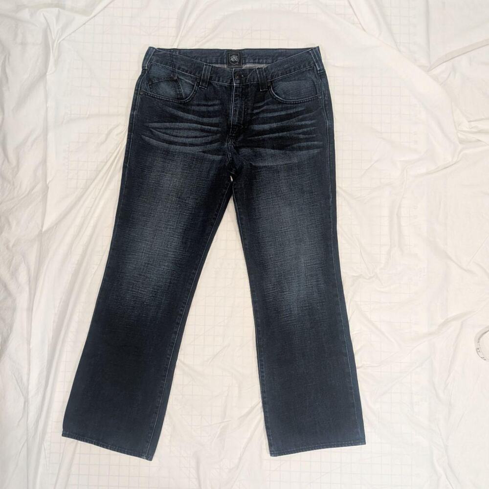 Rock & Republic “Blast” dark wash straight‑leg jeans, size 38×32